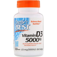 Load image into Gallery viewer, Doctor's Best, Vitamin D3, 125 mcg (5000 IU), 360 Softgels
